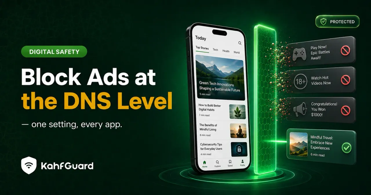DNS ad-blocking settings showing one configuration blocking ads and trackers across every app