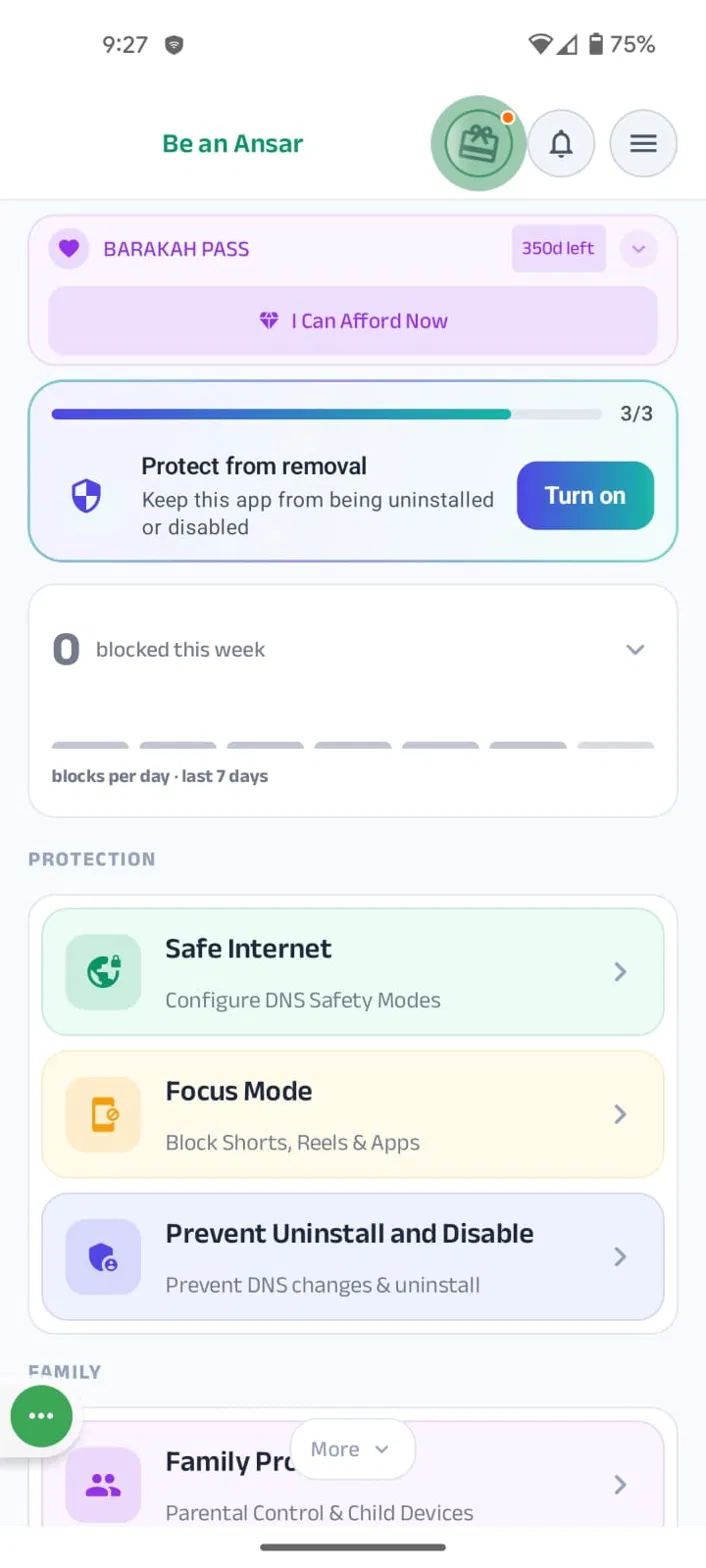 Kahf Guard dashboard showing Focus Mode option