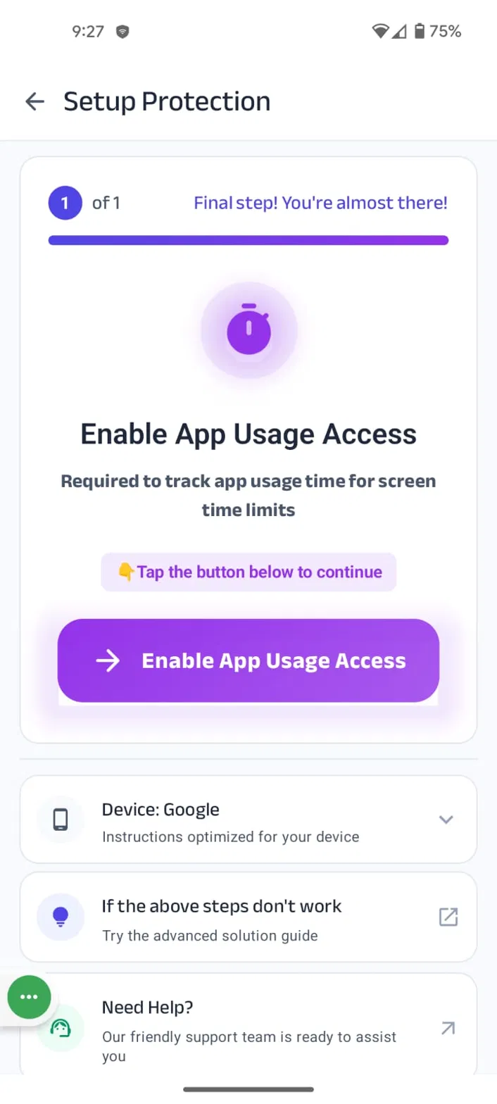 Kahf Guard Enable App Usage Access prompt