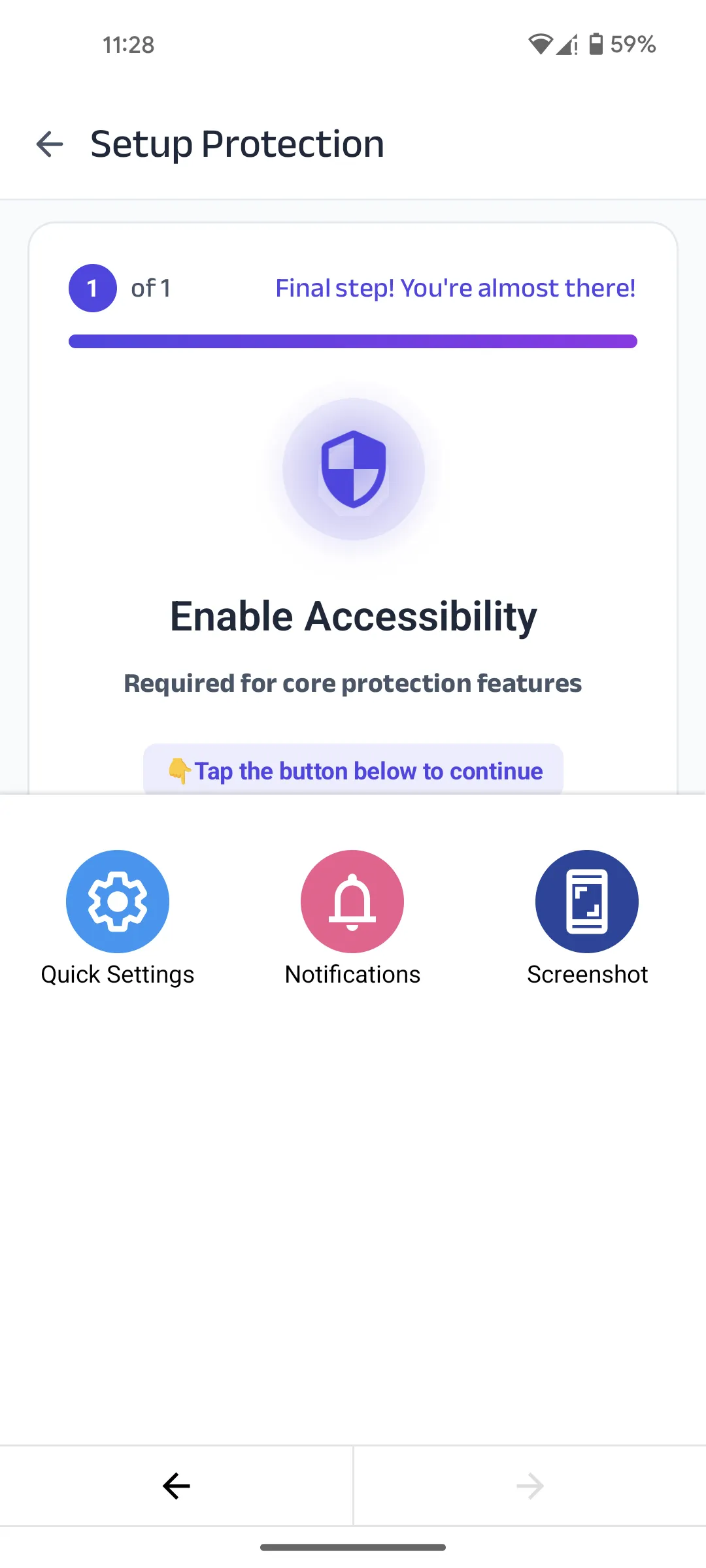 Kahf Guard setup screen prompting to enable Accessibility as final step