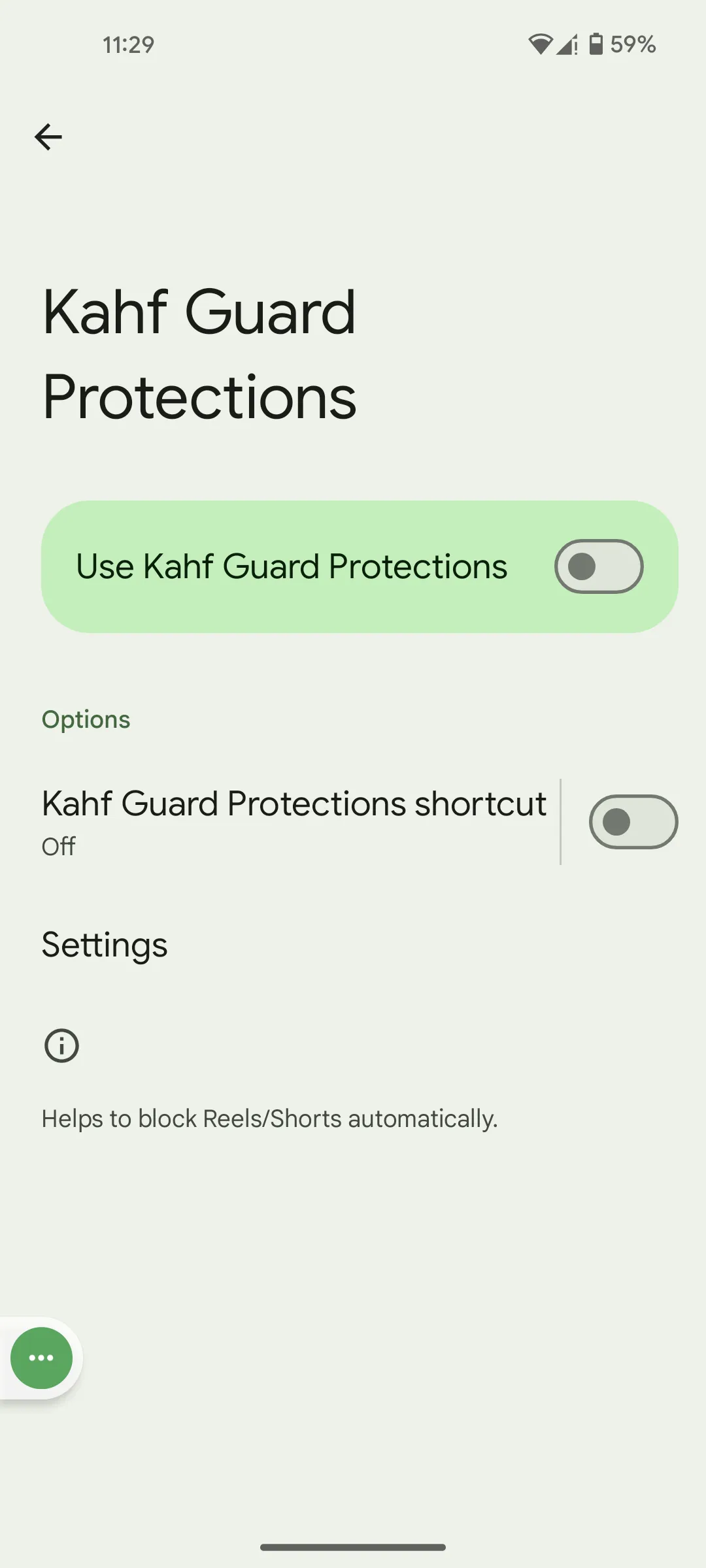 Android Accessibility settings with Use Kahf Guard Protections toggle